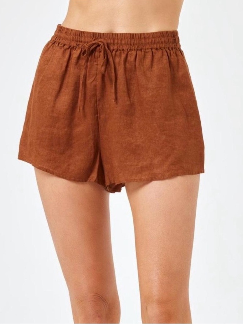 L-Space Brown Drawstring Linen Shorts